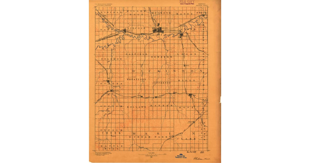 1800s 19th Century Maps of Chapman - Abilene Dickinson County Ks Usgs Topo 1889 Og 1200x630 