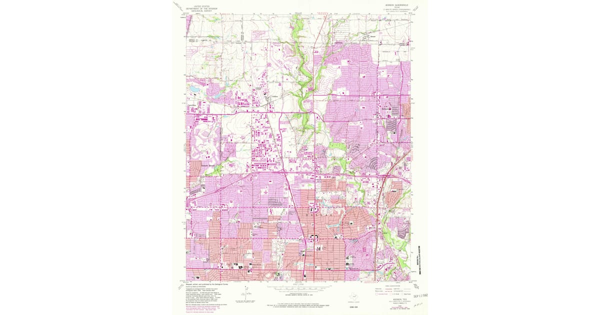 1959 Map of Addison, TX — High-Res, 1982 Print | Pastmaps