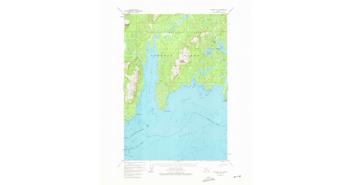 1952 Map of Afognak A-2, Kodiak Island Borough, AK — High-Res, 1976 ...