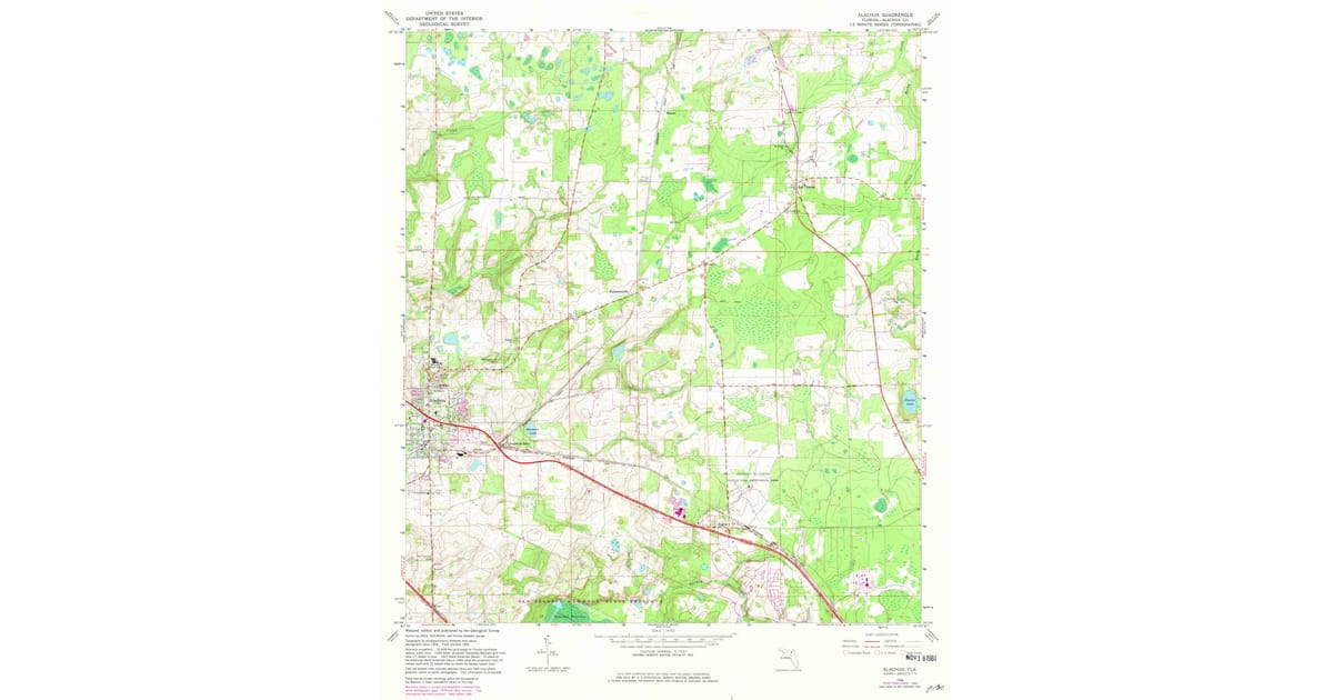 1966 Map of Alachua, FL — High-Res, 1981 Print | Pastmaps