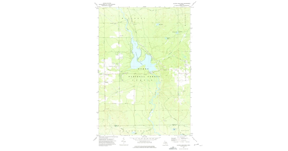 1972 Map of Alcona Dam Pond, Curtis Township, MI — High-Res | Pastmaps