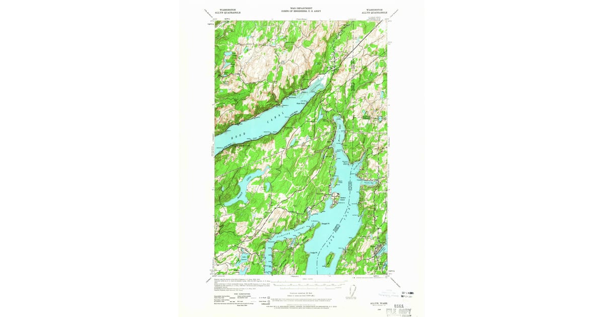 1938 Map of Allyn, WA — High-Res, 1965 Print | Pastmaps