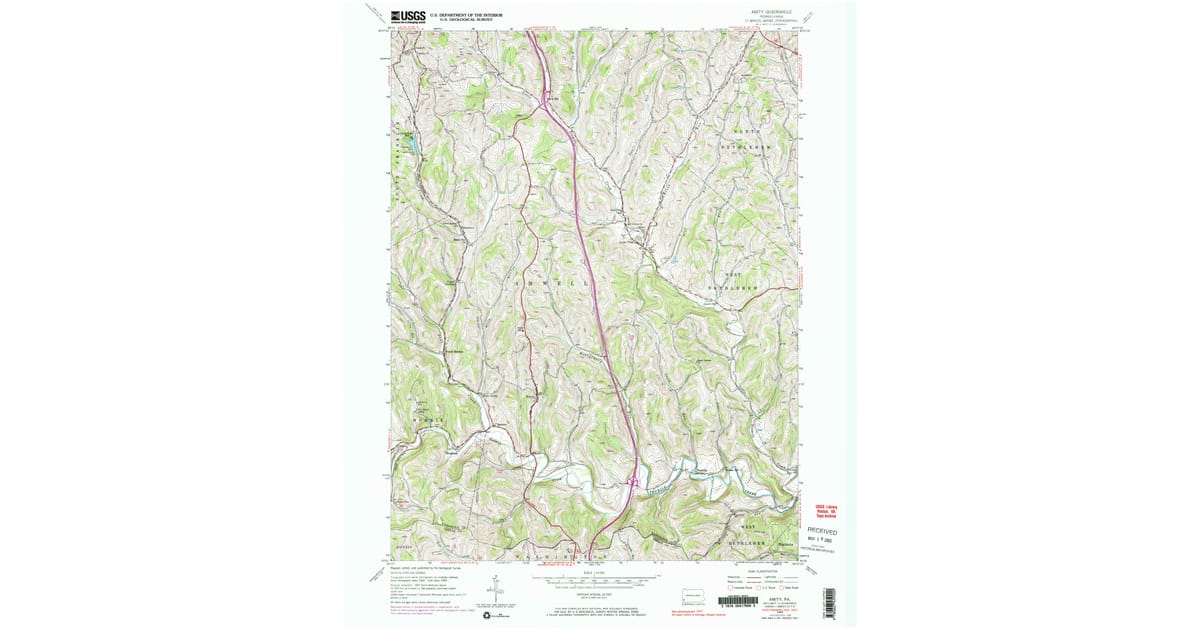 1954 Map of Amity, Washington County, PA — High-Res, 1983 Print #2 ...