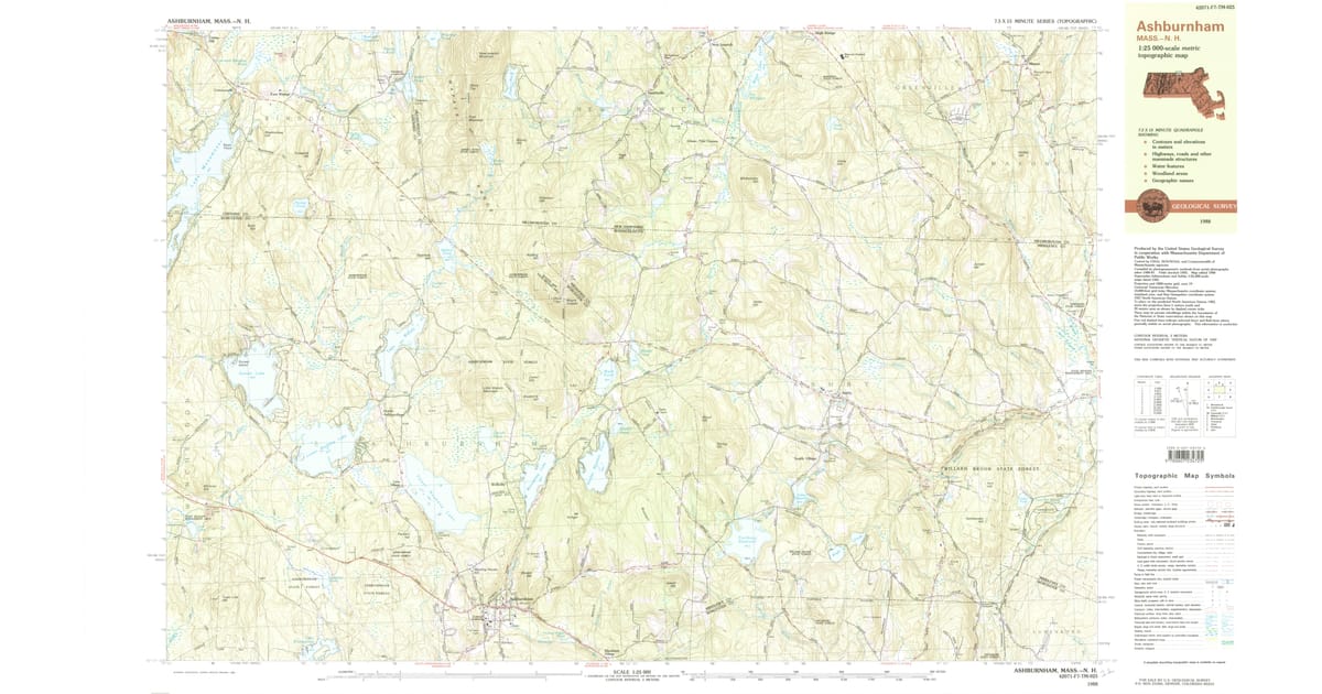 1988 Map of Ashburnham, Worcester County, MA — High-Res | Pastmaps
