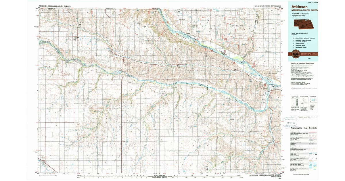1986 Map of Atkinson, NE — High-Res, 1988 Print | Pastmaps