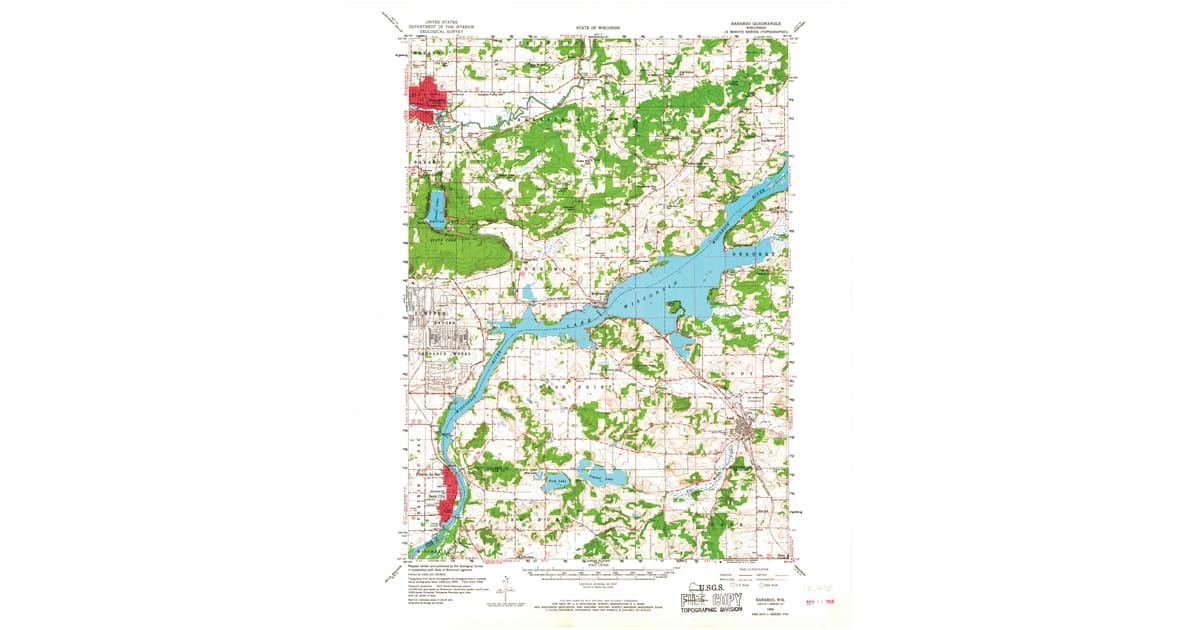 1959 Map of Baraboo, WI — High-Res, 1968 Print | Pastmaps