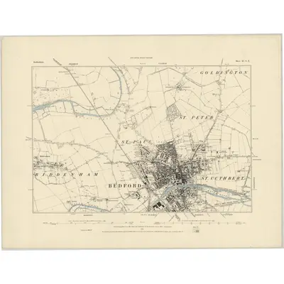 1881 Map of Bedfordshire XI.SE, 1884 Print