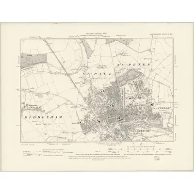1900 Map of Bedfordshire XI.SE, 1902 Print