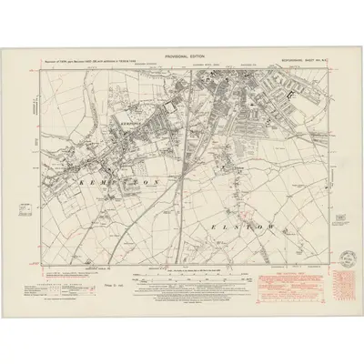 1938 Map of Bedfordshire XVI.NE, 1950 Print
