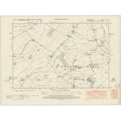 1938 Map of Bedfordshire XVI.NW, 1950 Print