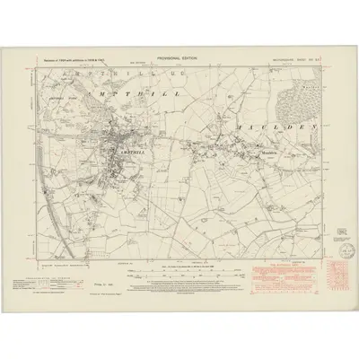 1938 Map of Bedfordshire XXI.SE, 1950 Print