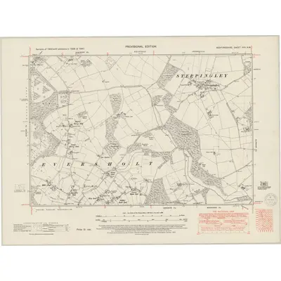 1938 Map of Bedfordshire XXV.NW, 1950 Print