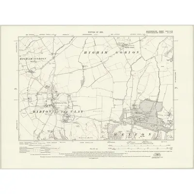 1922 Map of Bedfordshire XXVI.SW, 1925 Print
