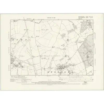 1922 Map of Bedfordshire XXX.SW, 1925 Print