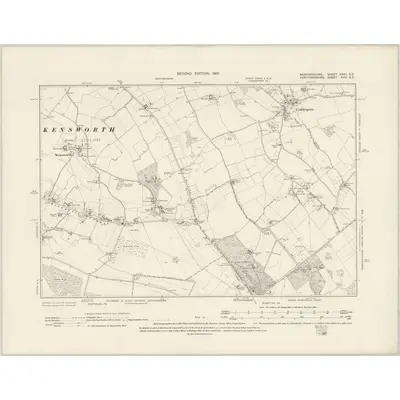 1900 Map of Bedfordshire XXXII.SE, 1901 Print
