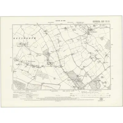 1922 Map of Bedfordshire XXXII.SE, 1925 Print