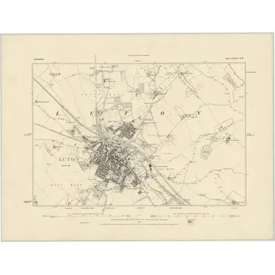 1879 Map of Bedfordshire XXXIII.NW, 1884 Print