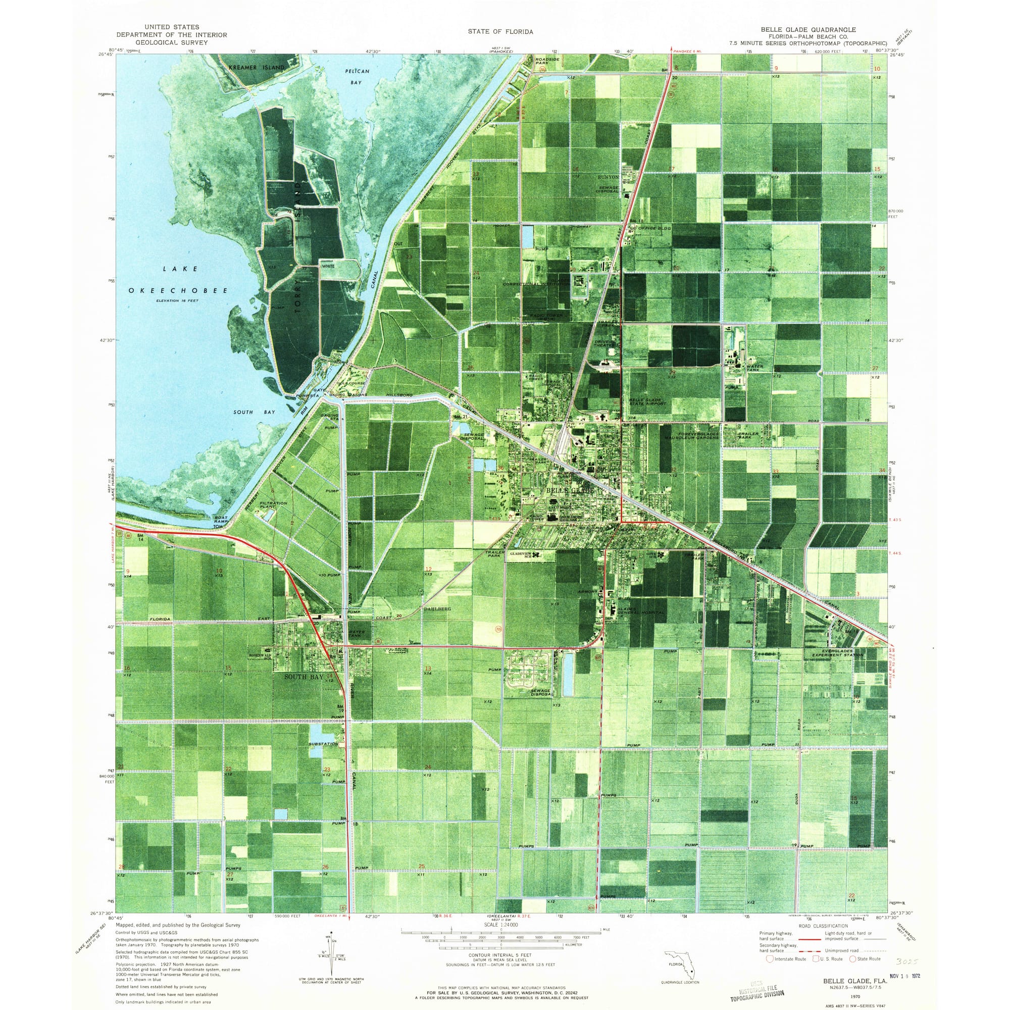 Carte Topographique Vintage Elliott Key Floride - Originale USGS 1970, édition Collector