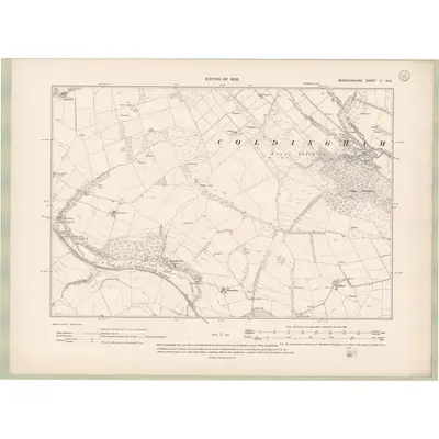 1906 Map of Berwickshire Sheet V.SW, 1908 Print