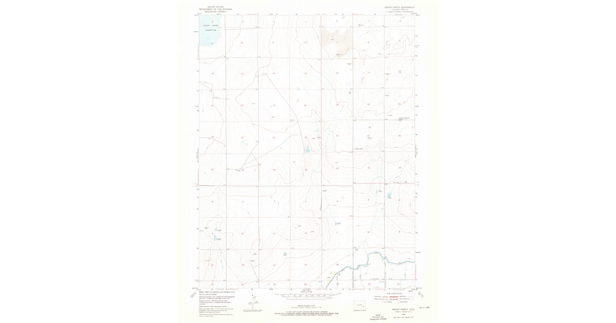 1955 Map of Bishop Ranch, Bent County, CO — High-Res, 1976 Print | Pastmaps