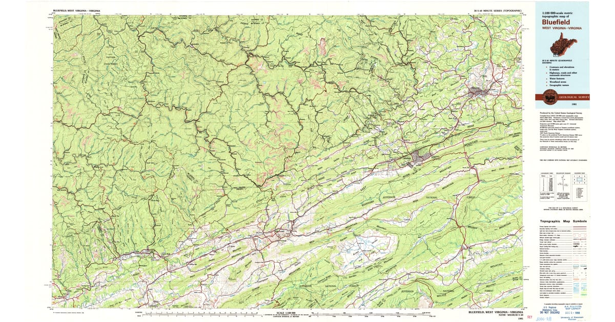 1981 Map of Bluefield, WV — High-Res, 1988 Print | Pastmaps