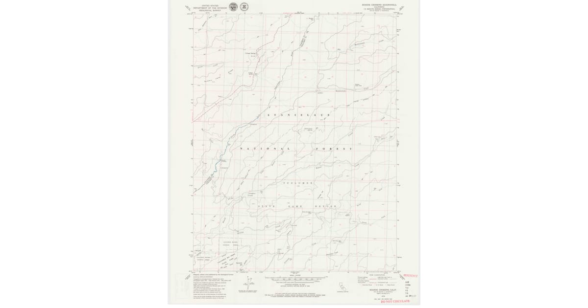 Map Type:board 1979 Map of Boards Crossing, Tuolumne County, CA — High-Res | Pastmaps