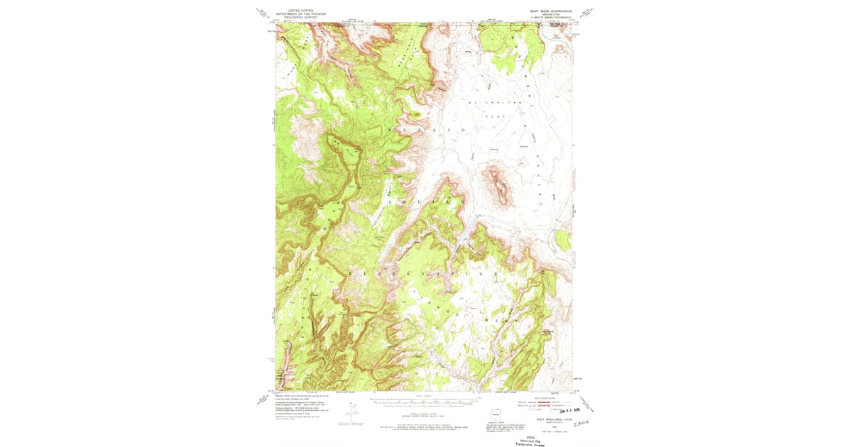 1952 Map of Boot Mesa, Navajo County, AZ — High-Res, 1974 Print | Pastmaps