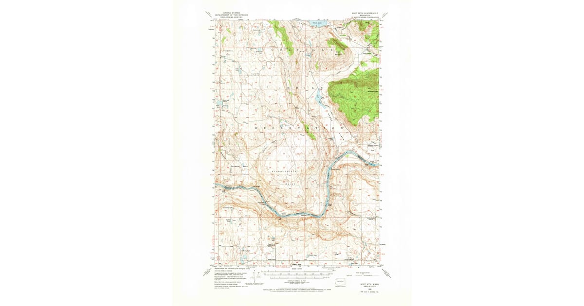 1950 Map of Boot Mtn, Okanogan County, WA — High-Res, 1974 Print | Pastmaps