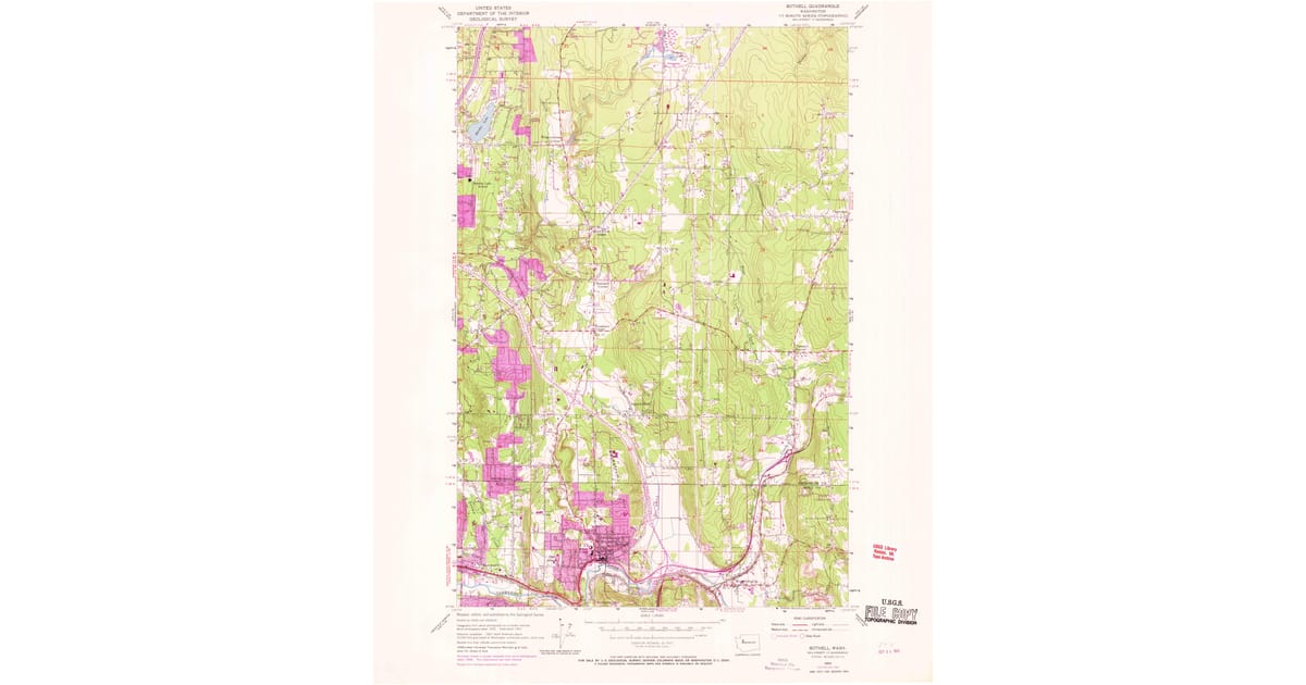 1953 Map of Bothell, WA — High-Res, 1969 Print | Pastmaps