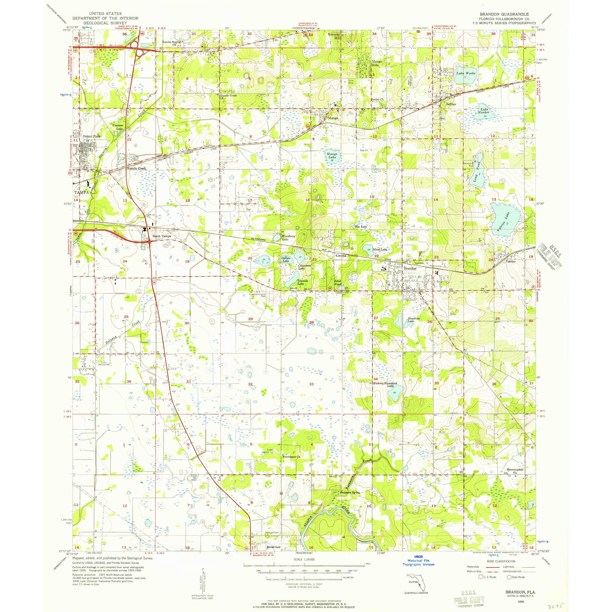 1956 Map of Brandon, FL — High-Res | Pastmaps, image size:2000x2000
