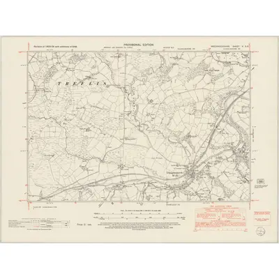 1948 Map of Brecknockshire X.SE, 1952 Print