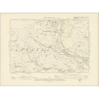 1902 Map of Brecknockshire XVI.NW, 1905 Print