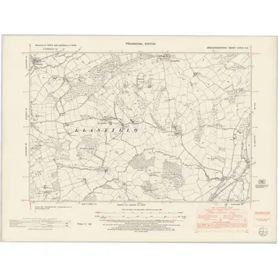 1948 Map of Brecknockshire XXVIII.NE, 1953 Print