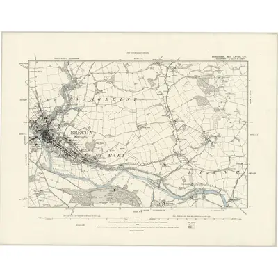 1887 Map of Brecknockshire XXVIII.SW, 1888 Print