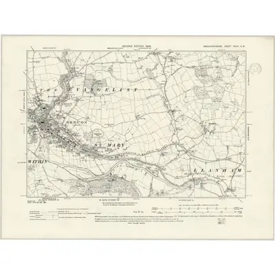 1903 Map of Brecknockshire XXVIII.SW, 1937 Print