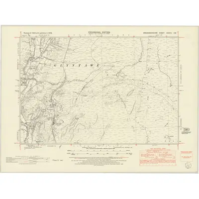 1948 Map of Brecknockshire XXXVIII.SW, 1953 Print