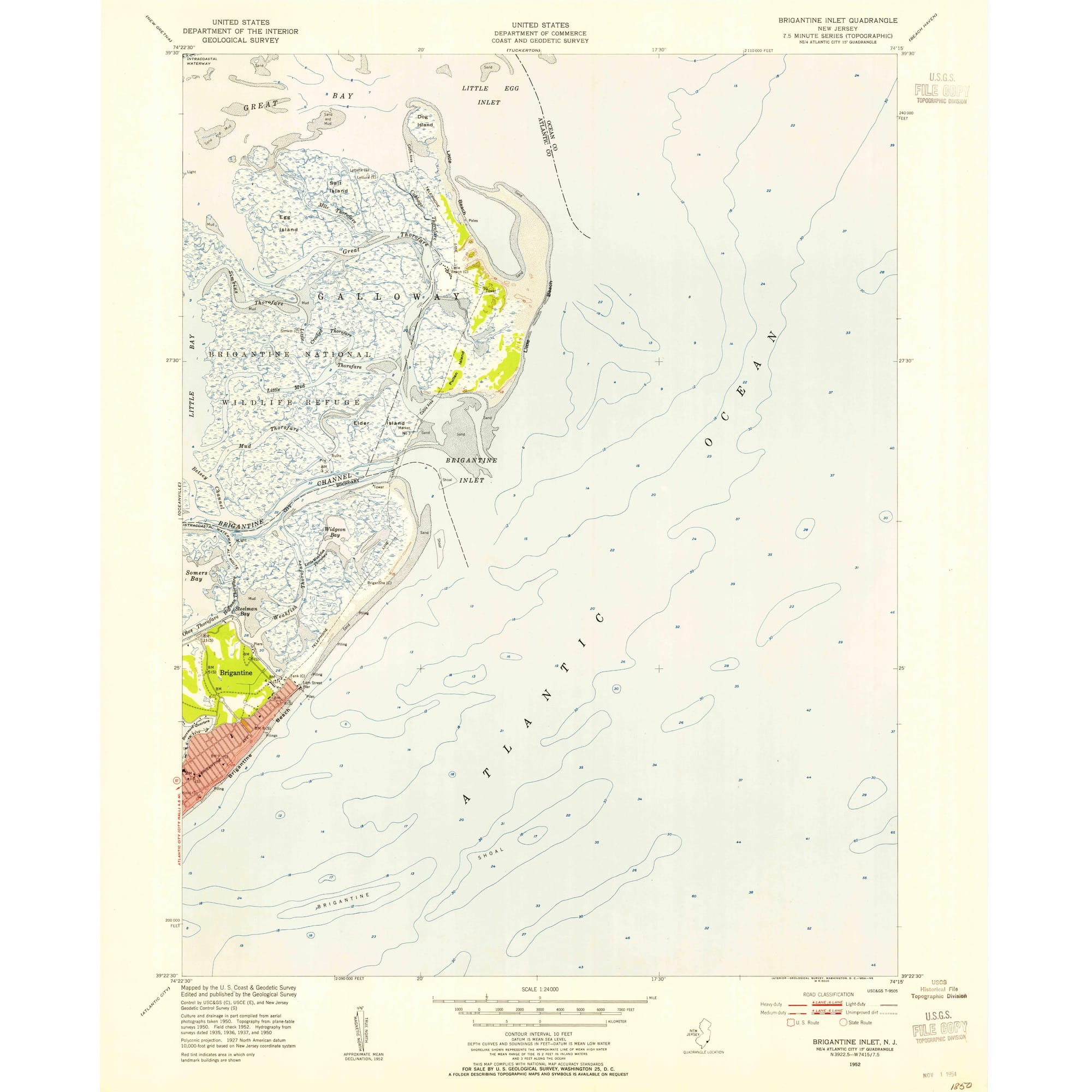 1952 Map of Brigantine Inlet, Atlantic County, NJ — High-Res