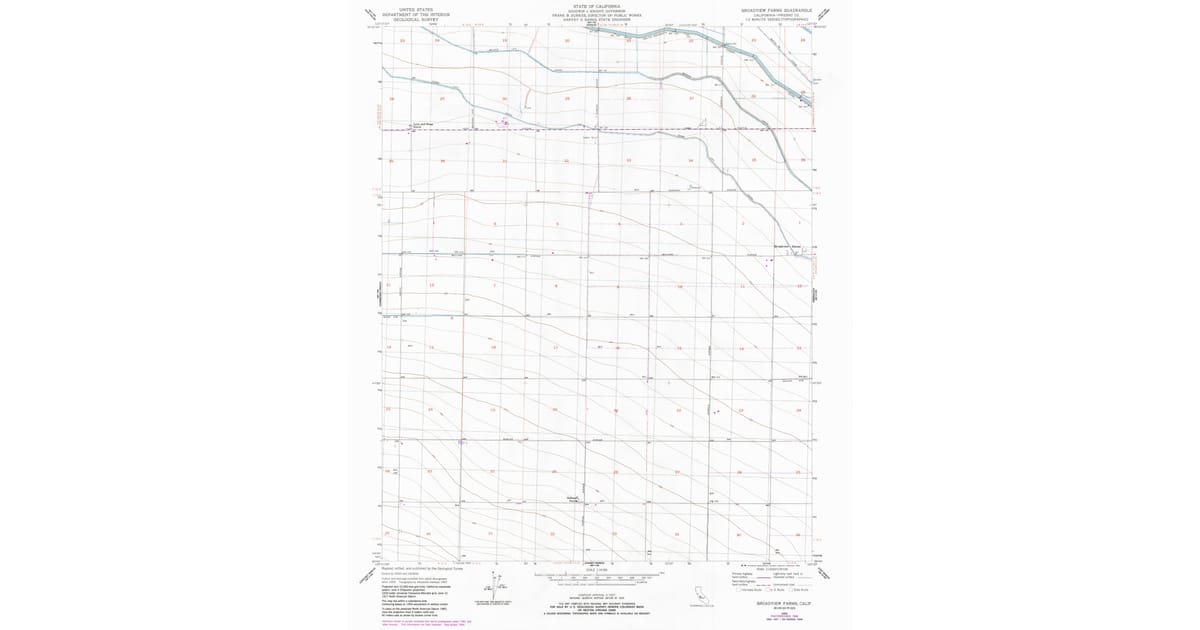 1955 Map of Broadview Farms, Fresno County, CA — High-Res, 1984 Print ...