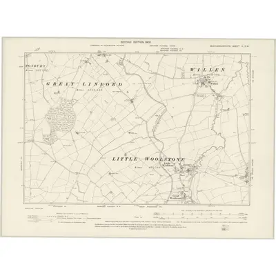 1898 Map of Buckinghamshire X.SW, 1900 Print