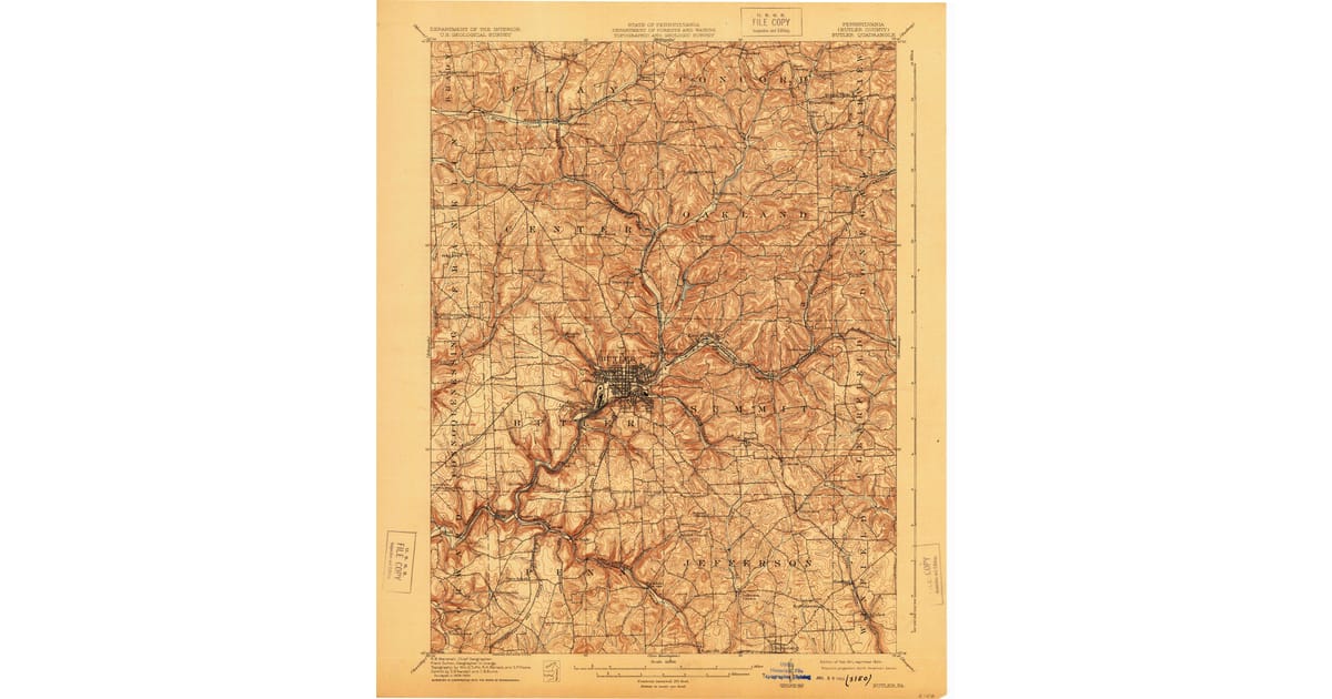 1911 Map of Butler, PA — High-Res, 1924 Print | Pastmaps