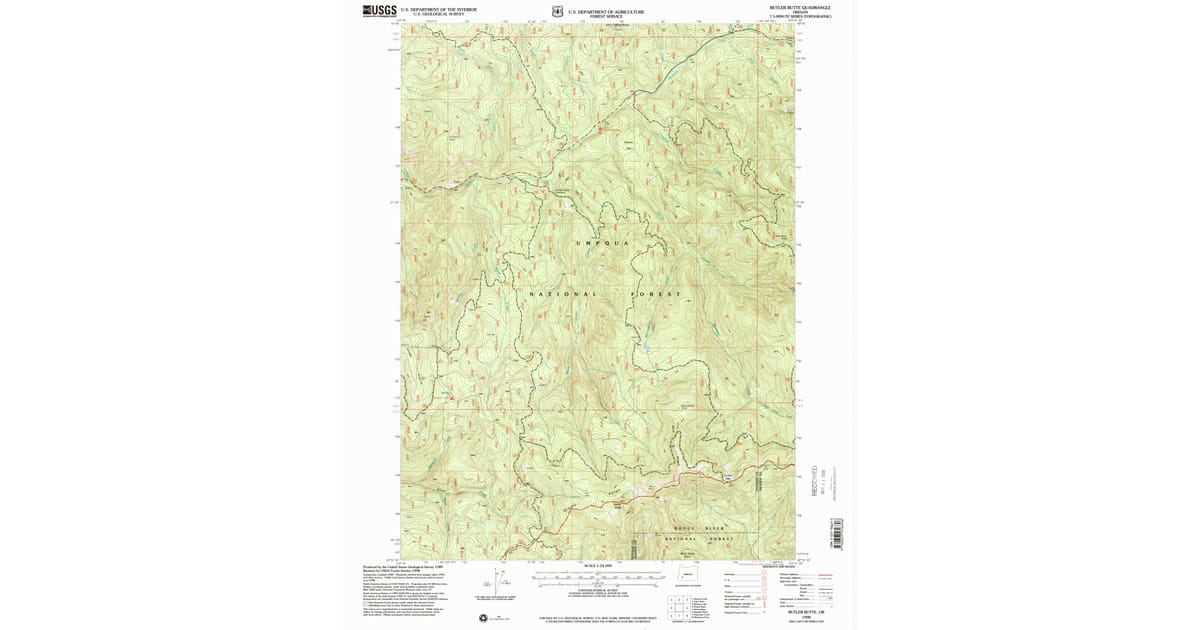 1998 Map of Butler Butte, Jackson County, OR — High-Res | Pastmaps