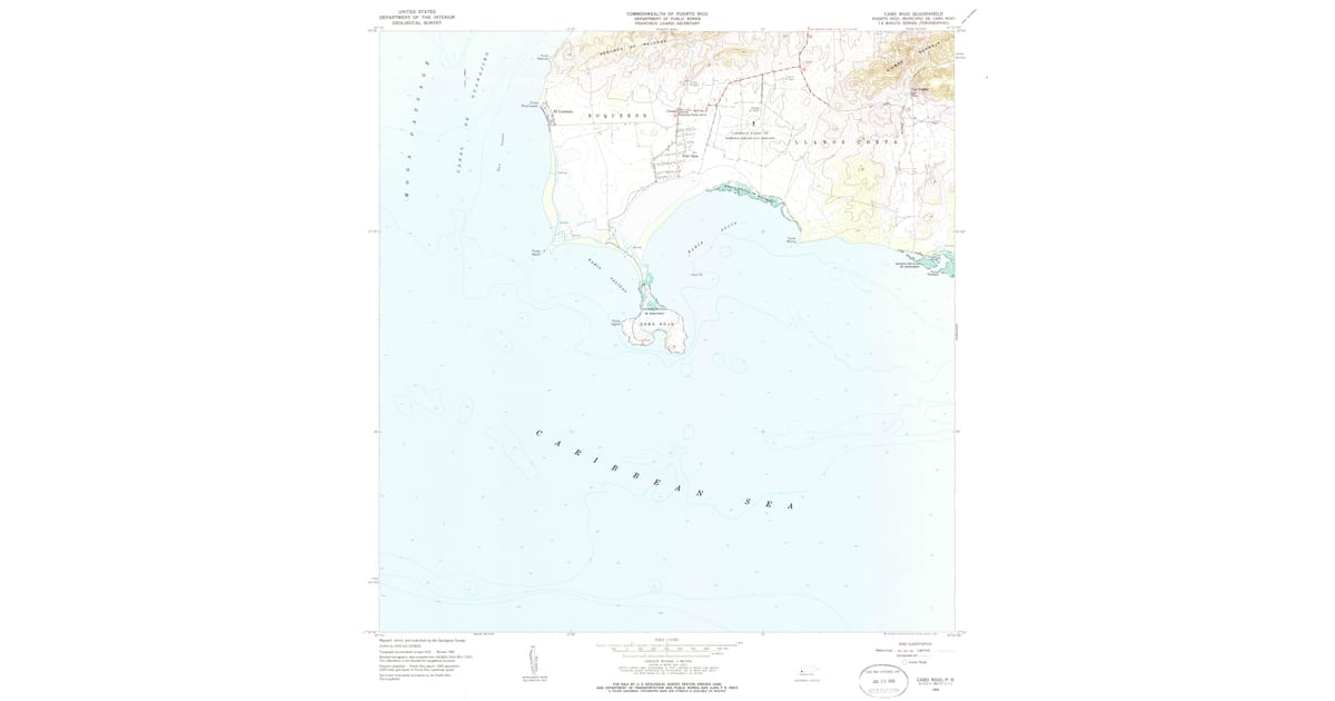 Cabo Roha Map 1966 Map of Cabo Rojo, PR — High-Res, 1985 Print | Pastmaps