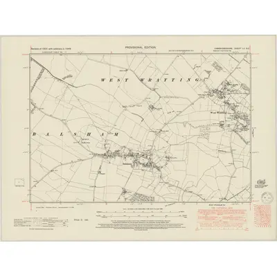 1949 Map of Cambridgeshire LV.NE, 1950 Print