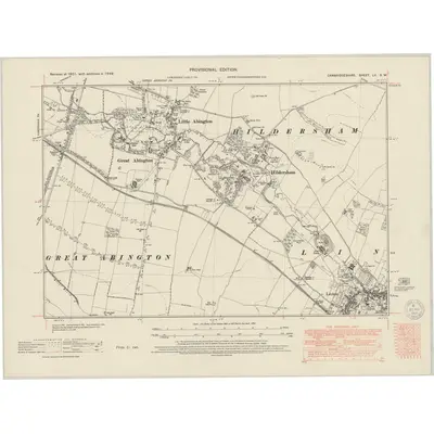 1946 Map of Cambridgeshire LV.SW, 1950 Print