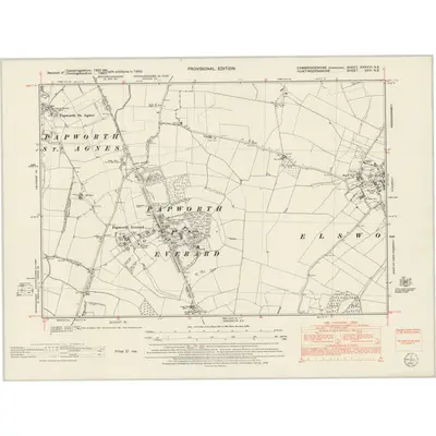 1950 Map of Cambridgeshire XXXVIII.NE, 1952 Print