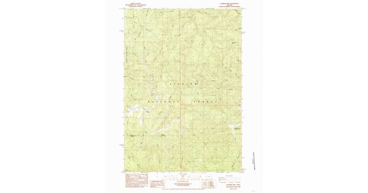 Canibal Map 1984 Map of Cannibal Mtn, Lincoln County, OR — High-Res | Pastmaps
