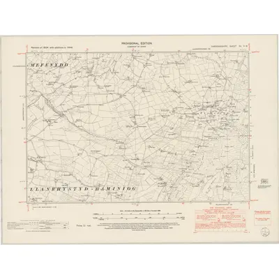 1948 Map of Cardiganshire XV.SW, 1952 Print