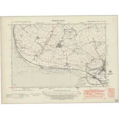 1938 Map of Carmarthenshire LIII.NW, 1948 Print