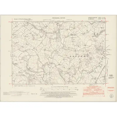 1948 Map of Carmarthenshire LV.NW, 1953 Print
