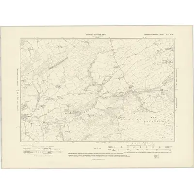 1885 Map of Carmarthenshire XLII.NW, 1907 Print